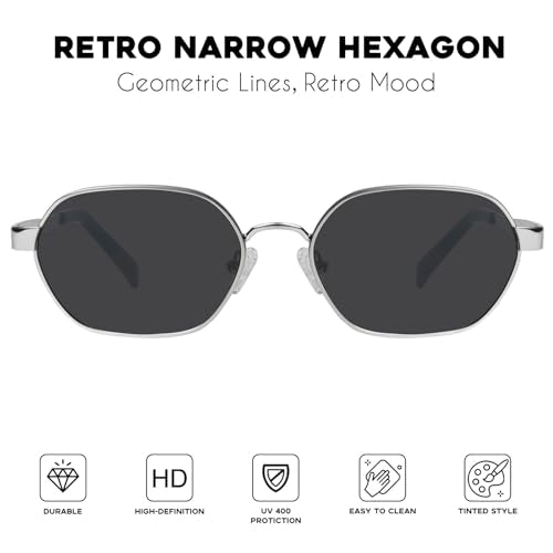 mosanana Trendy Retro Hexagon Sunglasses for Women Metal MS52593 - color: C6 Silver/Grey