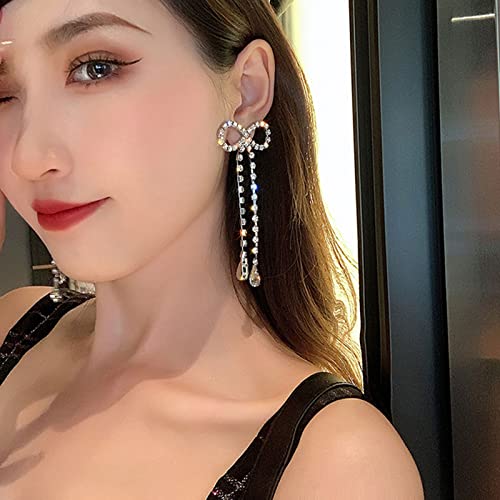 Rhinestone Bow Earrings for Women, Elegant Bridal Jewelry Statement Drop Dangle Earrings, Wedding Guest Dress Matching Accessories, Bridesmaid Gift, Sparkling Party Costume Outfit - color: F:Rhinestone Bow Earrings