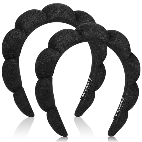 Ztomine Spa Headbands for Washing Face or Facial, Set of 2 Skincare, Terry Cloth Headband Combo Pack - Puffy Makeup Headbands for Face Washing, Mask, Skin Treatment - color: Black