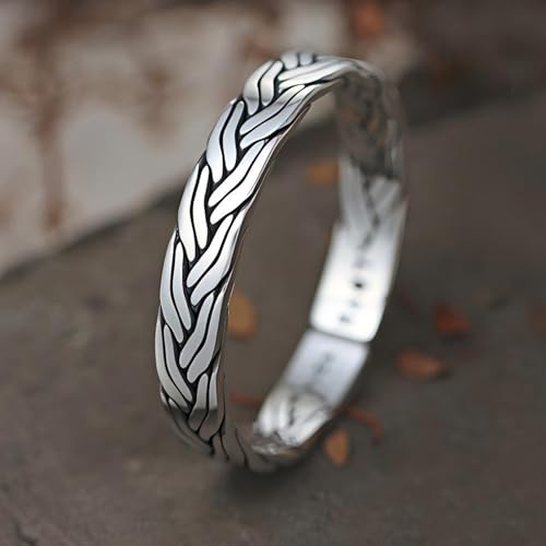 Kim Carrey S925 Sterling Silver Bracelet, Stacked Bracelets Open Bangle Cuff Design, Men's Gift Jewelry for My Man - style: Hemp Rope