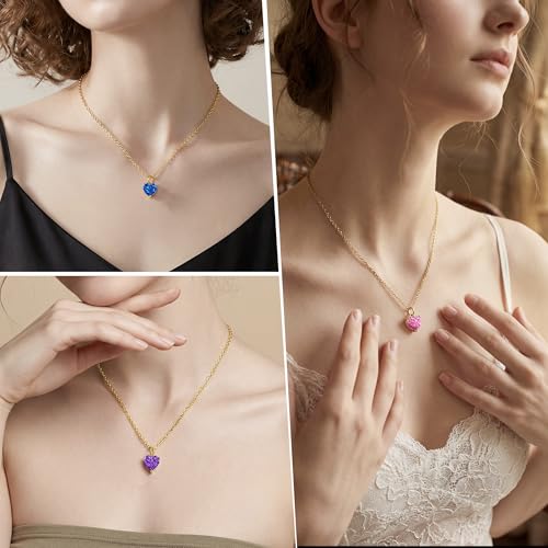 14K Gold Plated Necklace Gold Necklaces for Women Diamond Pendant Dainty Choker Layered Necklaces for Women Jewelry Set Gifts for Women Trendy Sister Mom Wife Womens Her Friend Party - style: 1001-Purple