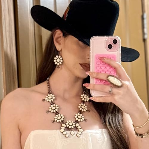 Montana West Rustic Couture's Western Jewelry Set for Women Cowgirl Vintage Western Necklace Earring - color: D-White