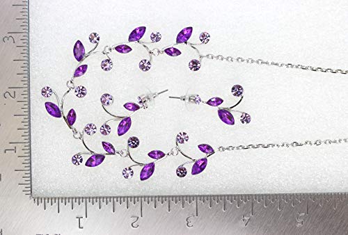 Faship Gorgeous Rhinestone Crystal Floral Necklace Earrings Set - color: Purple/Electric-purple
