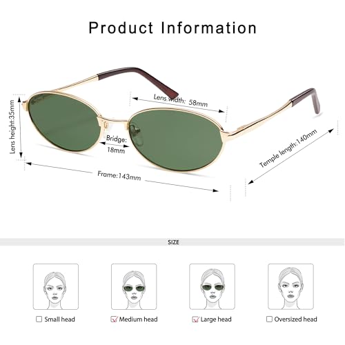 Appassal Retro Oval Sunglasses for Women Mens with Spring Hinge Sunnies AP3696 - color: C2 Gold / Green
