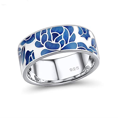 Santuzza 925 Sterling Silver Enamel Flower Pattern Ring for Women - color: Lotus