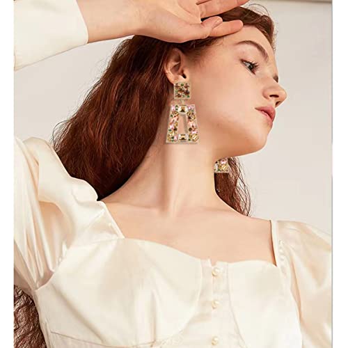 Rhinestone Rectangle Statement Earrings Colorful Crystal Geometric Drop Dangle Earrings for Women Prom Party - color: champagne