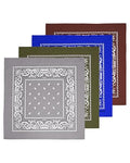Bycc Bynn Large 27" x 27" 100% Cotton Bandanas - Set of 4 - color: Royal Blue+gray+brown+army Green