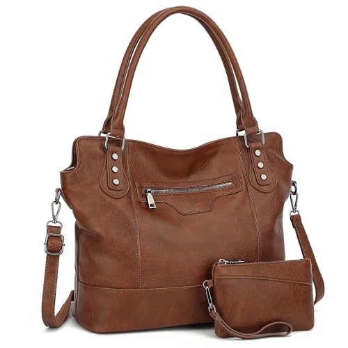 TANTOMI Tote Bag for Women Vegan Leather Purses and Handbags Ladies Waterproof Big Shoulder Bag for Travel - color: Brown.c