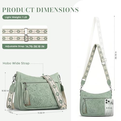 Crossbody Bags for Women, Vegan Leather Medium Crossbody Purse, Spacious Daily Travel Shoulder Bag with Boho Strap - color: Green