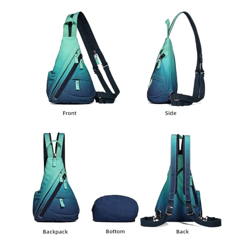 KL928 Sling Bag - Small Crossbody Backpack Shoulder Casual Daypack Rucksack for Men Women - color: 6881mr-blue+grayishgreen
