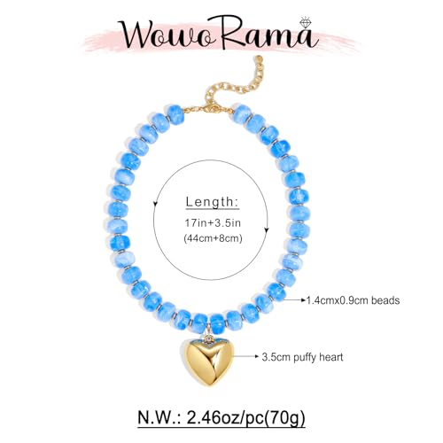 WOWORAMA Chunky Heart Necklaces for Women Colorful Resin Beaded Choker Necklace Gold Puffy Heart Statement Necklace Trendy Acrylic Choker Jewelry - color: Light-Blue