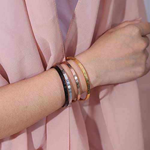 Qitian Islamic Jewelry Gifts for Women Allah Gold Bangles Bracelets Ayatul Kursi Arabic Cuff Bracelet for Women Men Islam Eid Ramadan New Year Gifts - color: I-Rose -Thin