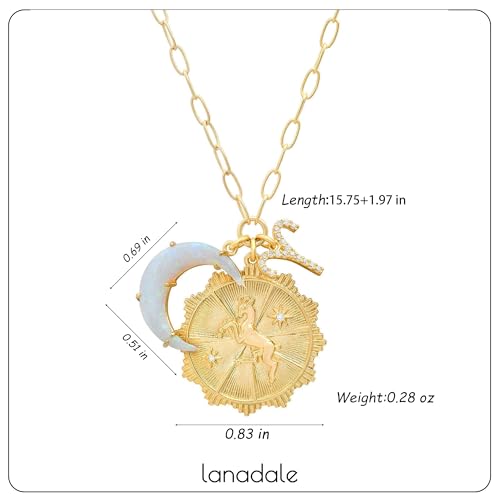 Dainty Gold Zodiac Embossed Coin Opal Crescent Moon Charm Necklace for Women Trendy 18K Gold Plated Retro Paperclip Chain 12 Constellation Horoscope Necklaces Astrology Jewelry Gifts - style: 1.ARIES (MAR21-APR 19)