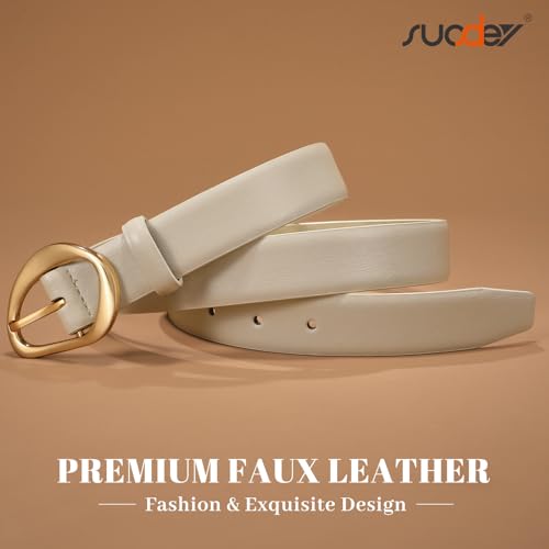 SUOSDEY Women Leather Belt for Jeans Pants, Fashion Dress Waist Belt with Gold Buckle - color: A-beige, size: XL:Fit waist 42''-46''