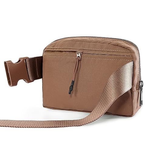 ODODOS Unisex Mini Belt Bag with Adjustable Strap Small Fanny Pack for Workout Running Traveling Hiking, Brown - color: Brown