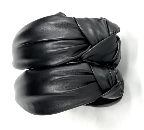 Chunky 2.5 Inches Thick Black Leather Headbands for Women Goes with Everything, Knotted Headband for Women is a Fashion Designer Girl Top Knot Head band Womens Hair - color: Chunky Black