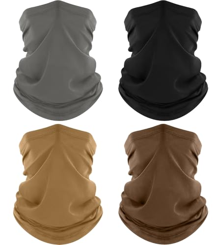 ROXUN 4 Pack Neck Gaiter, Cooling Breathable Face Mask UV Protection Scarf Hiking Bandana for Men/Women - color: Black+gray+sand+brown