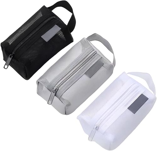 3pcs Portable Square Mesh Storage Bag,Zippered Cosmetic Bag,Small Square Mesh Coin Purse Travel Storage Carry Pouch (Black,White,Grey) - color: 3pcs