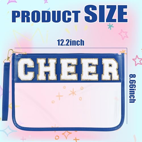 BuyCard Cheer Chenille Letter Bags Clear Makeup Bag, Cheerleader Gifts Cosmetic Bag, Varsity Preppy Patch Flat Pouch Cheer Accessories, Waterproof PVC Organizer Toiletry Bag for Women Girls Navy Blue - color: Navy Blue-Cheer
