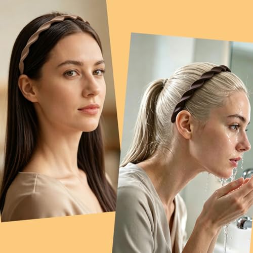 Springtime 6pcs Thin Twristed Plastic Headbands for Girls Women, Multicolor Neutral Pack, Wave Pattern Design with Built-in Teeth, 10mm Wide, 6 Count Set for Women, Teen and Adult - color: Neutral color