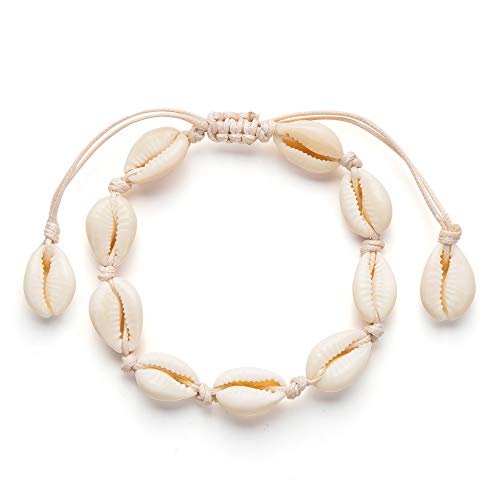 Fesciory Puka Shell Anklet for Women Summer Natural Cowrie Adjustable Ankle Bracelet, Handmade Boho Hawaiian Beach Seashell Jewelry - color: A3:Beige Shell Anklet