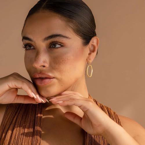 Stud Earrings for Women 14k Gold Plated Geometric Dangle Earrings Lightweight Minimalist Handmade Hammered Texture Oval Disc Drop Double-layer Big Hoop Dangle Earrings for Women - color: Hoop Dangle