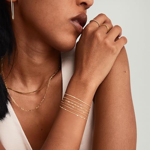 Freekiss Gold Stack Bracelets for Women: Dainty Thin Bracelet Set Trendy 14K Gold Plated Waterproof Bracelets for Women Adjustable Tennis Beaded Figaro Rope Paperclip Box Link Bracelet Gold Jewelry - style: 6pcs rope lip-GD