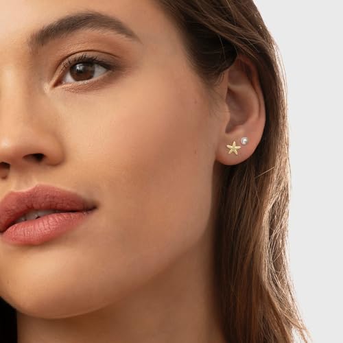 SmileBelle 2 Pairs Daisy Bow Gold Earrings Set for Women, Pearl Bow Earring for Women X Minimalist earrings Seashell Simple Dainty Earrings, Beach earring Gold Stud Earring for Women Trendy - style: Starfish earrings set