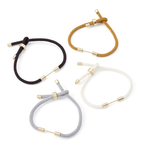 FASHEWELRY 4 Pcs Braided Nylon Cord Bracelet Black Brown White Adjustable Cord Bracelets Woven Friendship Rope Boho Bracelet with Golden End Connector for DIY Jewelry Making (9.45 inch)