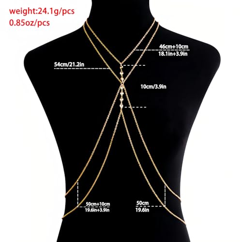 14k Gold Plated Cross Waist Body Chain for Women, Sexy Bra Body Chains & Belly Chain, Waist Beach Jewelry for Vacation Accessories - style: 8 diamonds - gold