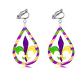 Mardi Gras Clip on Earrings for Women Boho Acrylic Parade Lette Mardi Gras Carnival Clip on Earrings Holiday Festival Jewelry Gifts Accessory - color: style1