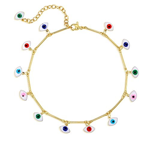 LOYATA Dainty Ankle Bracelet,14K Gold Plated Tiny Bead Anklet Dainty White Cubic Zirconia Cross Tassel Foot Chain Cute Lucky Moon Evil Eye Foot Jewelry Boho Anklets for Women - color: Evil Eye B