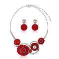 AMYJANE Vintage Statement Jewelry Set - Spring Leaf Flower Floral Plant Necklace Earring Set Crystal Rhinestone Fashion Costume Jewelry for Women Prom Party Unique Gift - style: ML Geometric Round Jewelry Set-Red