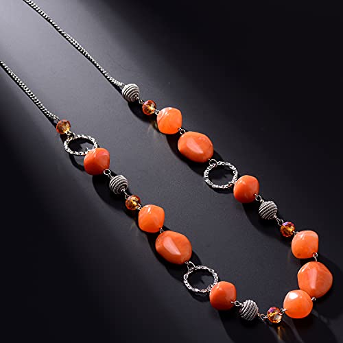 BULINLIN Beaded Long Necklace for Women Silver Sweater Chain Necklace with Crystal Resin Beads, Fashion Jewelry Necklace - color: 53-Dark light orange