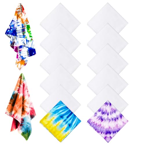 Cotton White Bandana, 22"x22" White Bandanas Bulk for Tie Dying, Handkerchiefs Headband Head Wrap Scarf - style: 12pcs
