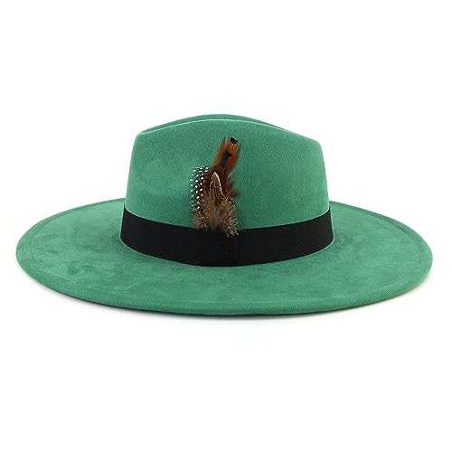 LIDHAY Big Wide Brim Fedora Hats for Women Men Western Suede Hat Panama Hat Outdoor Hats - color: Green