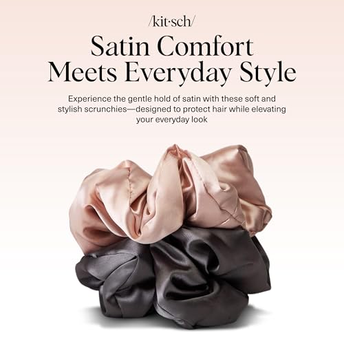 Kitsch Satin Hair Scrunchies for Women, Softer Than Silk Scrunchies for Hair - No Damage Satin Hair Ties, Ponytail Holders | Ideal Gifts for Women, 2pc (Blush/Charcoal) - color: Blush/Charcoal