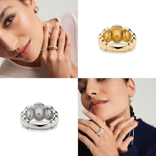 NOKMIT 14K Gold Filled Chunky Statement Rings for Women Cute Puffy Dome Croissant Thumb Band Non Tarnish Comfort Fit Size 5-10 - color: Bubble-Gold
