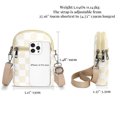 RFID Crossbody Bags For Women Travel, Small Cell Phone Purse - color: Beige Checkered