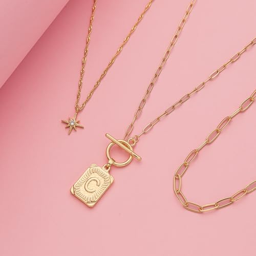 Paxuan Dainty Gold 3-Layer Personalized Initial Necklace for Women - 18K Gold Layered Letter Pendant Necklace Adjustble Paperclip Chain Choker Necklace Jewelry Gifts with Star Charm - style: Letter C