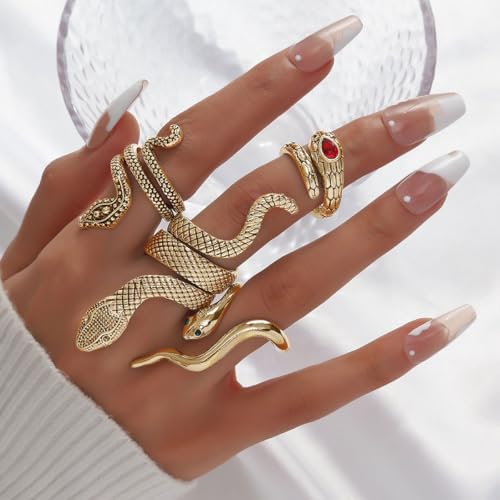 Snake Rings for Women Snake Ring Set Black Snakes Jewelry for Women Goth Gothic Rings Vintage Punk Knuckle Finger Thumb Ring Halloween Accessories - style: Style 3 - 1
