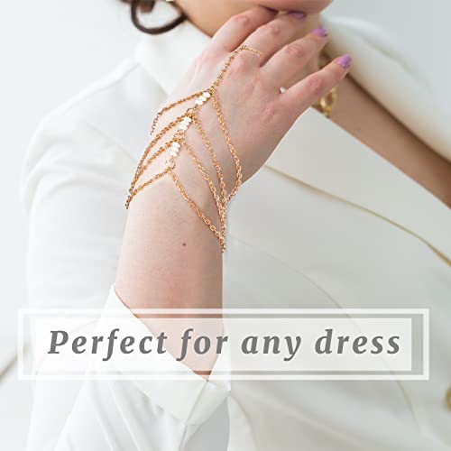 MTLEE 3 Pieces Ring Bracelet Hand Chain Gold Layered Finger Ring Hand Chains Tassel Stackable Bracelets for Women Fashion Body Jewelry Adjustable Gifts for Her 3 Styles