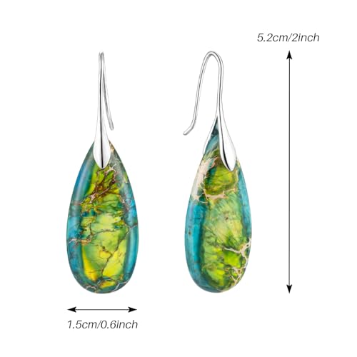 SELOVO Stone Fishhook Dangle Drop Earrings Statement Earrings for Women Stone - color: Blue&Green-Silver Color Hook