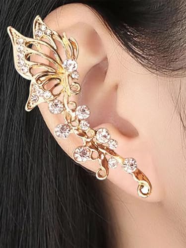2 PCS Butterfly Ear Cuff Fairy Wing Cuff Wraps Vintage Non-Piercing Fake Earrings for Women Bridal Wedding Party Prom Ball Jewelry Crystal Rhinestone Sparkling - style: Style2
