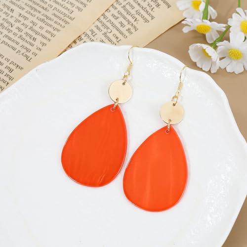 Elisheva Bohemian Lightweight Mother of Pearl Shell Drop Dangle Earrings for Women, Boho Chic Hippie Waterdrop Statement Jewelry Gift - color: orange