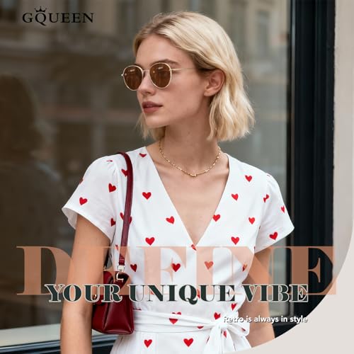 GQUEEN Retro Round Polarized Sunglasses Womens Men Spring Hinge Metal Frame Trendy Hippie Oval Sun Glasses Shades UV400 - color: 1 Gold Frame/Brown Lens