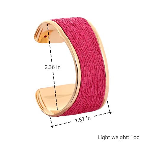 Raffia Colorful Chunky Cuff Bracelet For Women Statement Irregular Wave Vacation Tropical Beachy Spring Summer Wide Open Bangle Handmade Boho Costume Jewelry Accessories - color: Pink