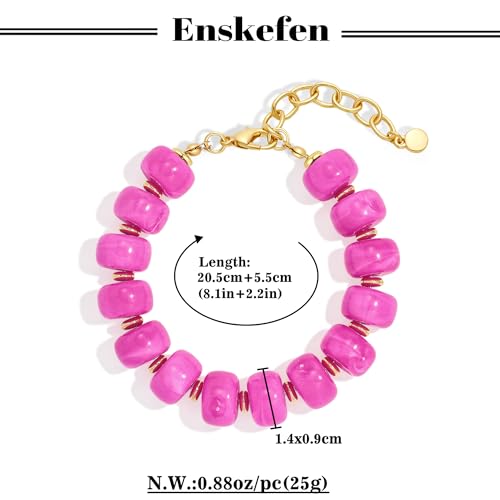 Chunky Beaded Bracelets for Women Boho Multicolor Acrylic Resin Beads Bracelet Adjustable Statement Bracelet Summer Beaded Jewelry - color: Beads bracelet-rose red