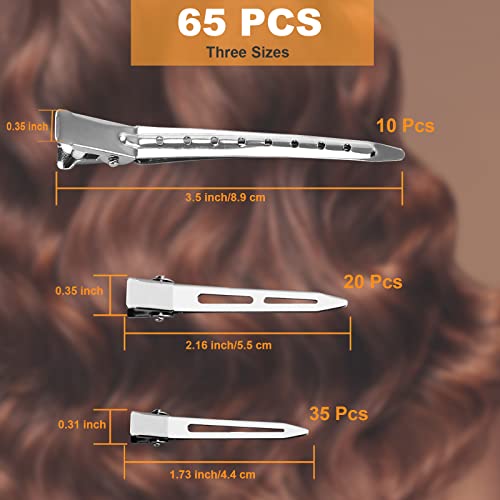 65Pcs Duck Billed Hair Clips for Styling Sectioning, Metal Silver Alligator Hair Clips for Women, 3 Sizes Long Hair Clip for Roller, Pin Curl Loc Clips for Retwist, Salon, Barber, Bows DIY