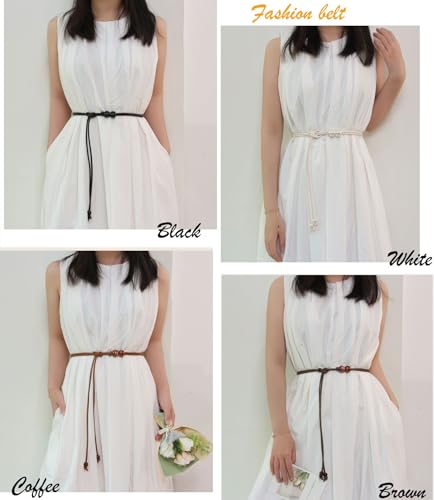 Womens Faux PU Leather Bead Rope Skinny Tie Belts for Skirt Dresses Jeans Pants Thin Dress Waist Belt - color: Coffee